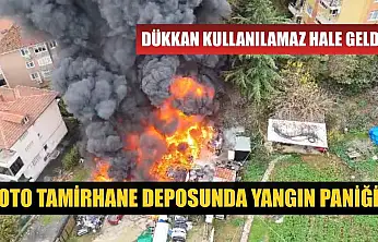 Oto tamirhane deposunda yangın paniği: Dükkan kullanılamaz hale geldi