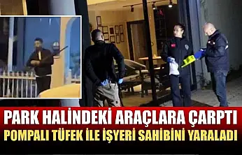 Park halindeki araçlara çarptı, pompalı tüfek ile işyeri sahibini yaraladı