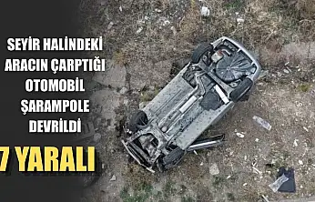 Seyir halindeki aracın çarptığı otomobil şarampole devrildi: 7 yaralı