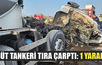 Süt tankeri tıra çarptı: 1 yaralı