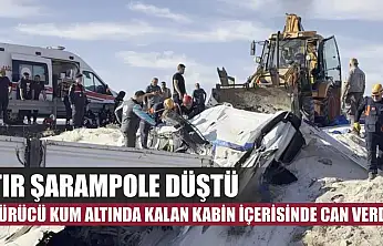 Tır şarampole düştü, sürücü kum altında kalan kabin içerisinde can verdi