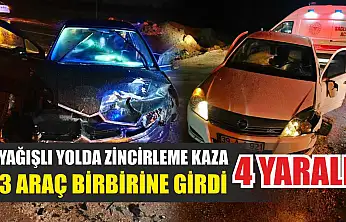 Yağışlı yolda zincirleme kaza: 3 araç birbirine girdi, 4 yaralı
