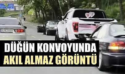Düğün konvoyunda akıl almaz görüntü