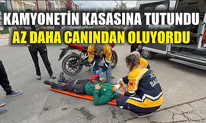 Kamyonetin kasasına tutundu, az daha canından oluyordu
