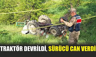 Traktör devrildi, sürücü can verdi