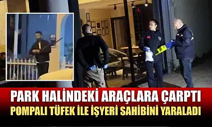 Park halindeki araçlara çarptı, pompalı tüfek ile işyeri sahibini yaraladı