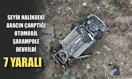 Seyir halindeki aracın çarptığı otomobil şarampole devrildi: 7 yaralı