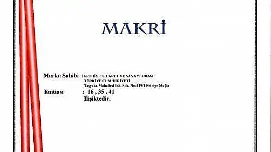 'MAKRİ' FTSO'NUN TESCİLLİ MARKASI OLDU
