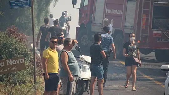 Denizden çıkan turistler yangını söndürmeye gitti