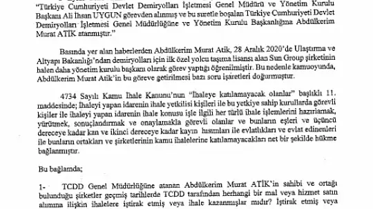 Girgin'den TCDD Atamasına Tepki