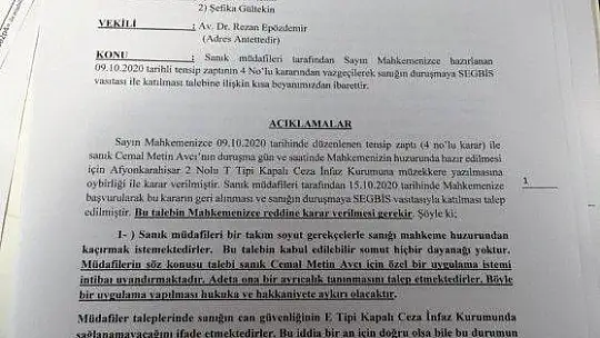 Pınar Gültekin davasında, sanığın SEGBİS aracılığıyla değil bizzat duruşmaya getirilmesi istendi