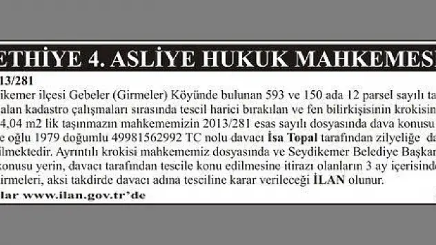 T.C FETHİYE 4.ASLİYE HUKUK MAHKEMESİ
