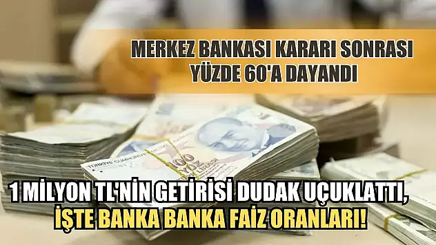 Merkez Bankası kararı sonrası yüzde 60'a dayandı: 1 milyon TL'nin getirisi dudak uçuklattı, işte banka banka faiz oranları!