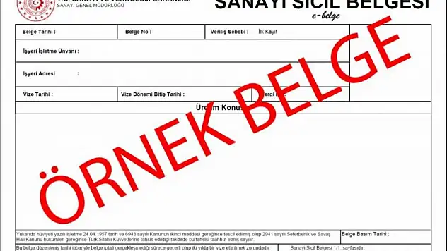 Sanayi sicil belgesi sahibi olan işletmelere çağırı