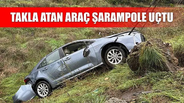 Takla atan araç şarampole uçtu