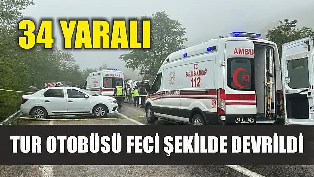 Tur otobüsü feci şekilde devrildi: 34 yaralı