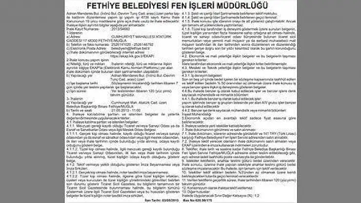 FETHİYE BELEDİYESİ FEN İŞLERİ MÜDÜRLÜĞÜ