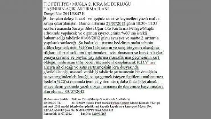 T.C FETHİYE  MUĞLA 2. İCRA MÜDÜRLÜĞÜ