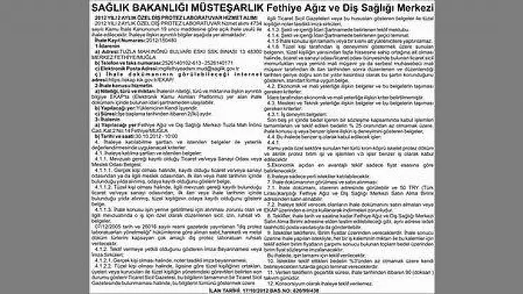 SAĞLIK BAKANLIĞI MÜSTEŞARLIK Fethiye Ağız ve Diş Sağlığı Merkezi