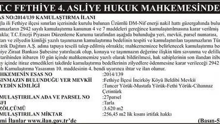 FETHİYE 4.ASLİYE HUKUK MAHKEMESİNDEN