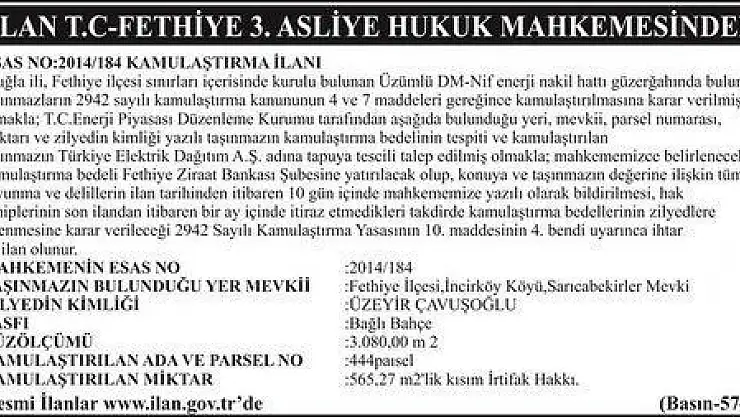 FETHİYE 3.ASLİYE HUKUK MAHKEMESİNDEN