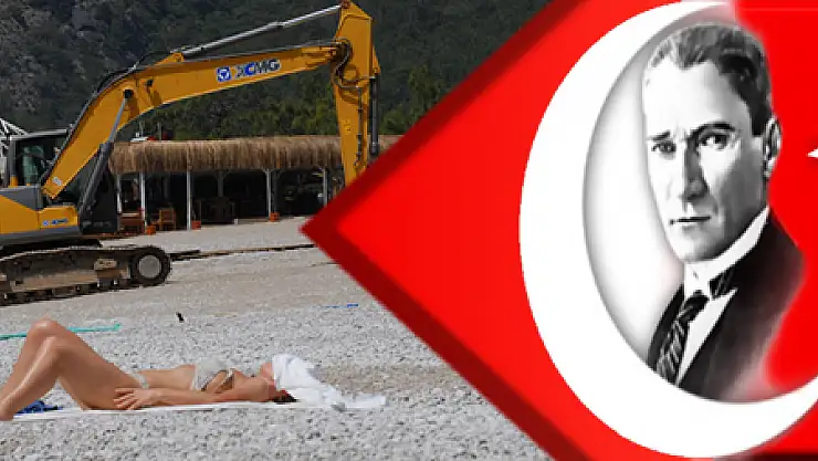 ÖLÜDENİZ'DE PLAJDA İŞ MAKİNELERİ