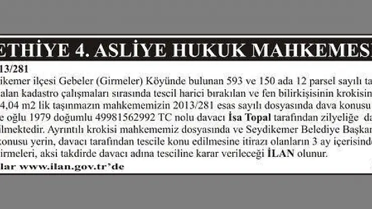 T.C FETHİYE 4.ASLİYE HUKUK MAHKEMESİ