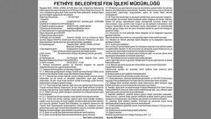 FETHİYE BELEDİYESİ FEN İŞLERİ MÜDÜRLÜĞÜ