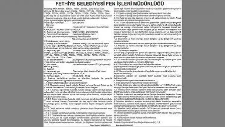 FETHİYE BELEDİYESİ FEN İŞLERİ MÜDÜRLÜĞÜ