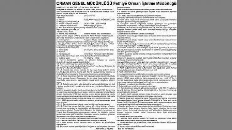 ORMAN GENEL MÜDÜRLÜĞÜ Fethiye Orman İşletme Müdürlüğü