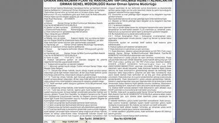 ORMAN GENEL MÜDÜRLÜĞÜ Kemer Orman İşletme Müdürlüğü