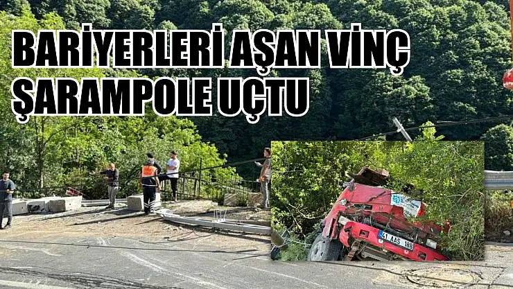Bariyerleri aşan vinç şarampole uçtu: 2 yaralı