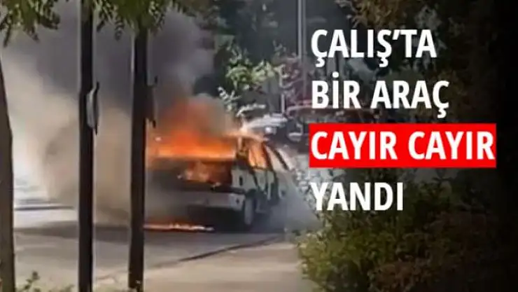 ÇALIŞ'TA BİR ARAÇ CAYIR CAYIR YANDI