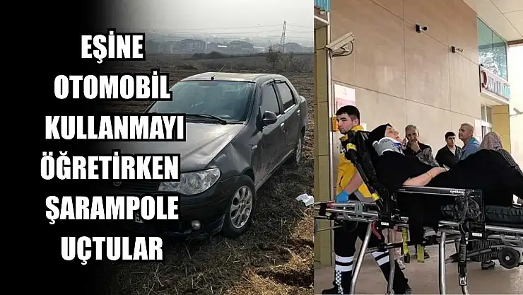Eşine otomobil kullanmayı öğretirken şarampole uçtular