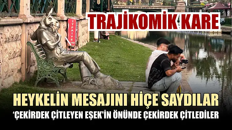 Heykelin mesajını hiçe saydılar 'Çekirdek Çitleyen Eşek'in önünde çekirdek çitlediler