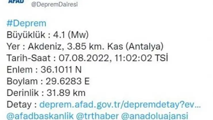 KAŞ AÇIKLARINDA DEPREM! FETHİYE'DEN DE HİSSEDİLDİ