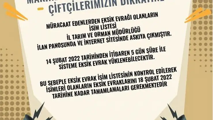 Kırsal Kalkınma Yatırımlarının Desteklenmesi Programı Eksik Evrak