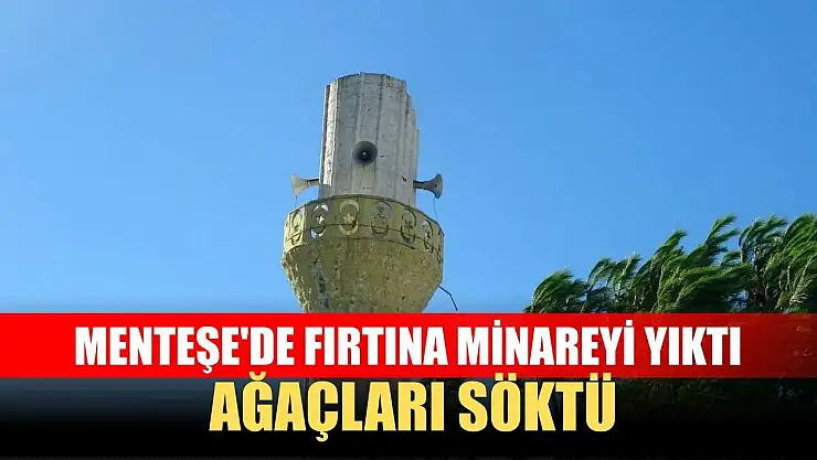 Menteşe'de fırtına minareyi yıktı, ağaçları söktü