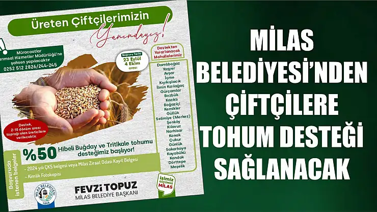 Milas Belediyesi'nden Çiftçilere Tohum Desteği Sağlanacak