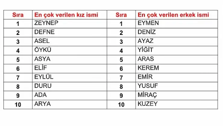 Muğla'da En Popüler Bebek İsimleri Açıklandı