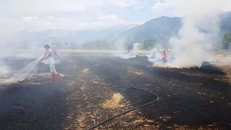 Seydikemer'de anız yangınında 80 saman balyası yandı