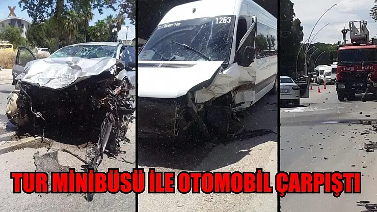 Tur minibüsü ile otomobil çarpıştı 2 yaralı