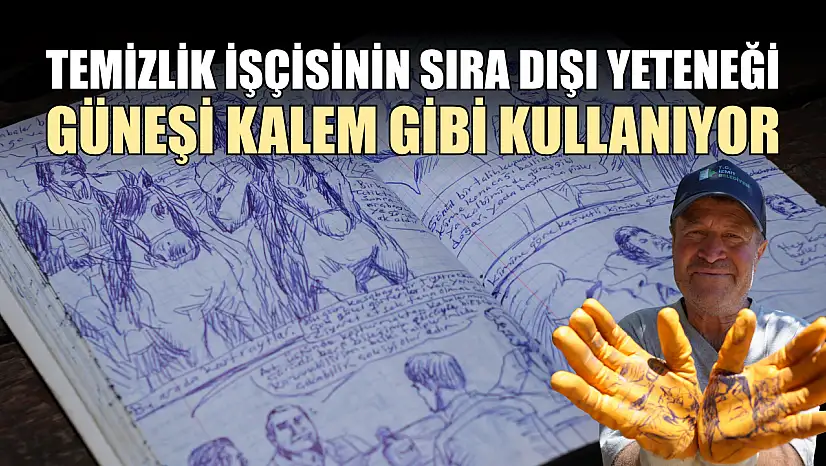 Temizlik işçisinin sıra dışı yeteneği: Güneşi kalem gibi kullanıyor