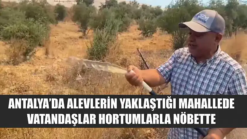 Antalya'da alevlerin yaklaştığı mahallede vatandaşlar hortumlarla nöbette