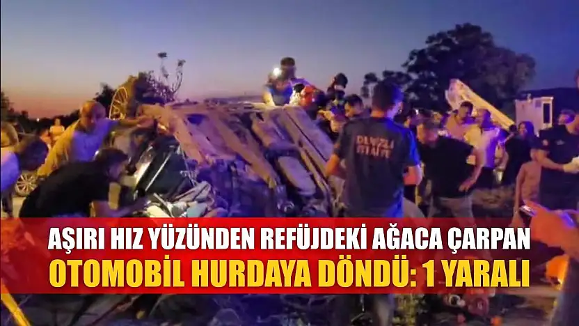 Aşırı hız yüzünden refüjdeki ağaca çarpan otomobil hurdaya döndü: 1 yaralı