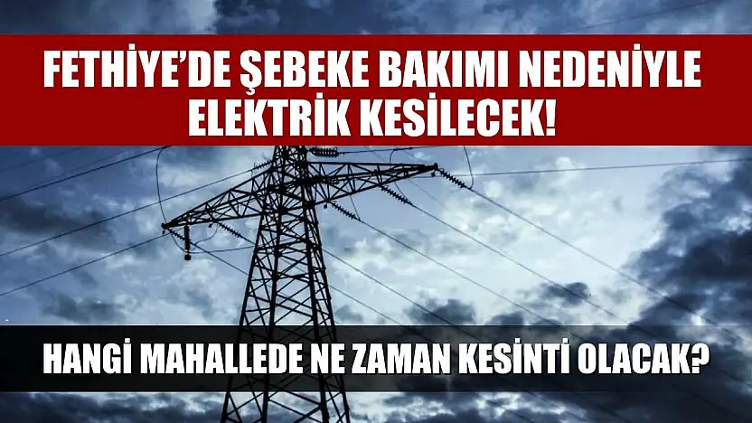 Fethiye'de Şebeke Bakımı Nedeniyle Elektrik Kesilecek! Hangi Mahallede Ne Zaman Kesinti Olacak?