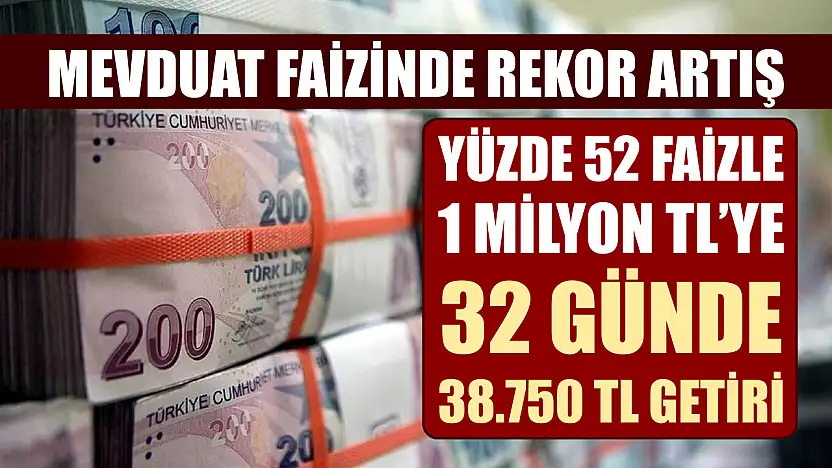 Mevduat Faizinde Rekor Artış: Yüzde 52 Faizle 1 Milyon TL'ye 32 Günde 38.750 TL Getiri