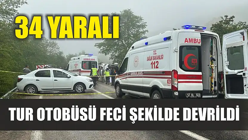Tur otobüsü feci şekilde devrildi: 34 yaralı