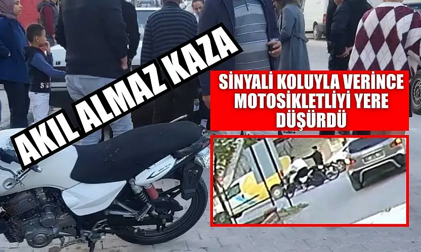 Akıl almaz kaza: Sinyali koluyla verince motosikletliyi yere düşürdü