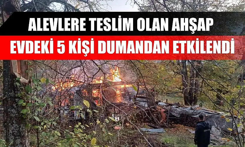 Alevlere teslim olan ahşap evdeki 5 kişi dumandan etkilendi